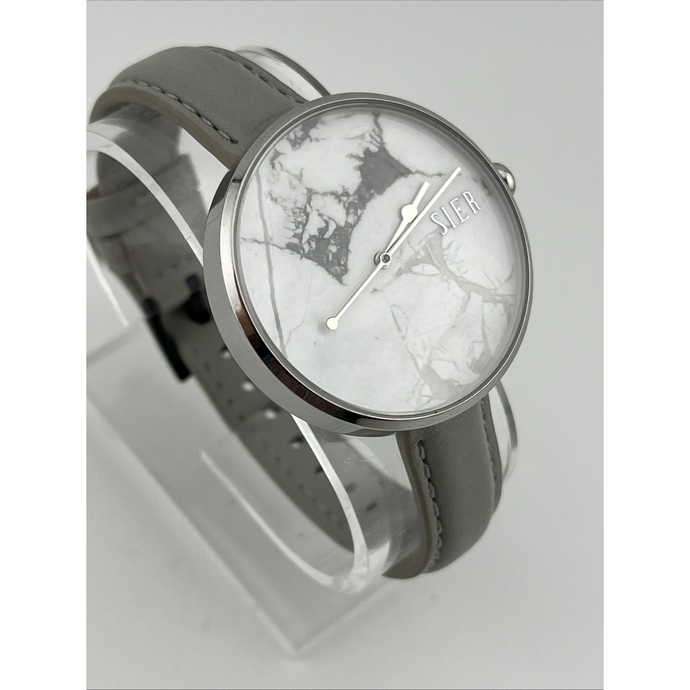Sier By Jord Arcadia Marble‎ Dial Women 38mm Case Gray Leather Band- New Battery - Picture 2 of 9